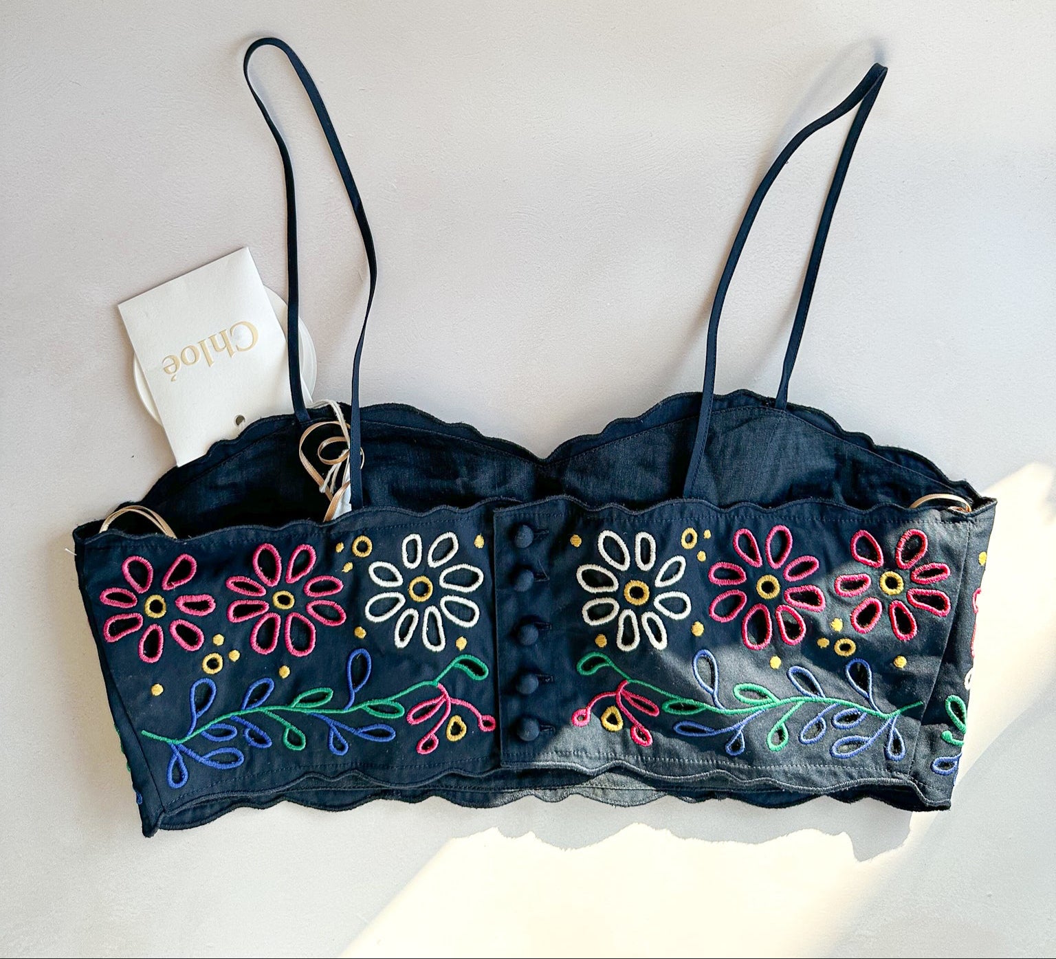 Chloe Floral Embroidered Eyelet Spaghetti Strap Crop Top