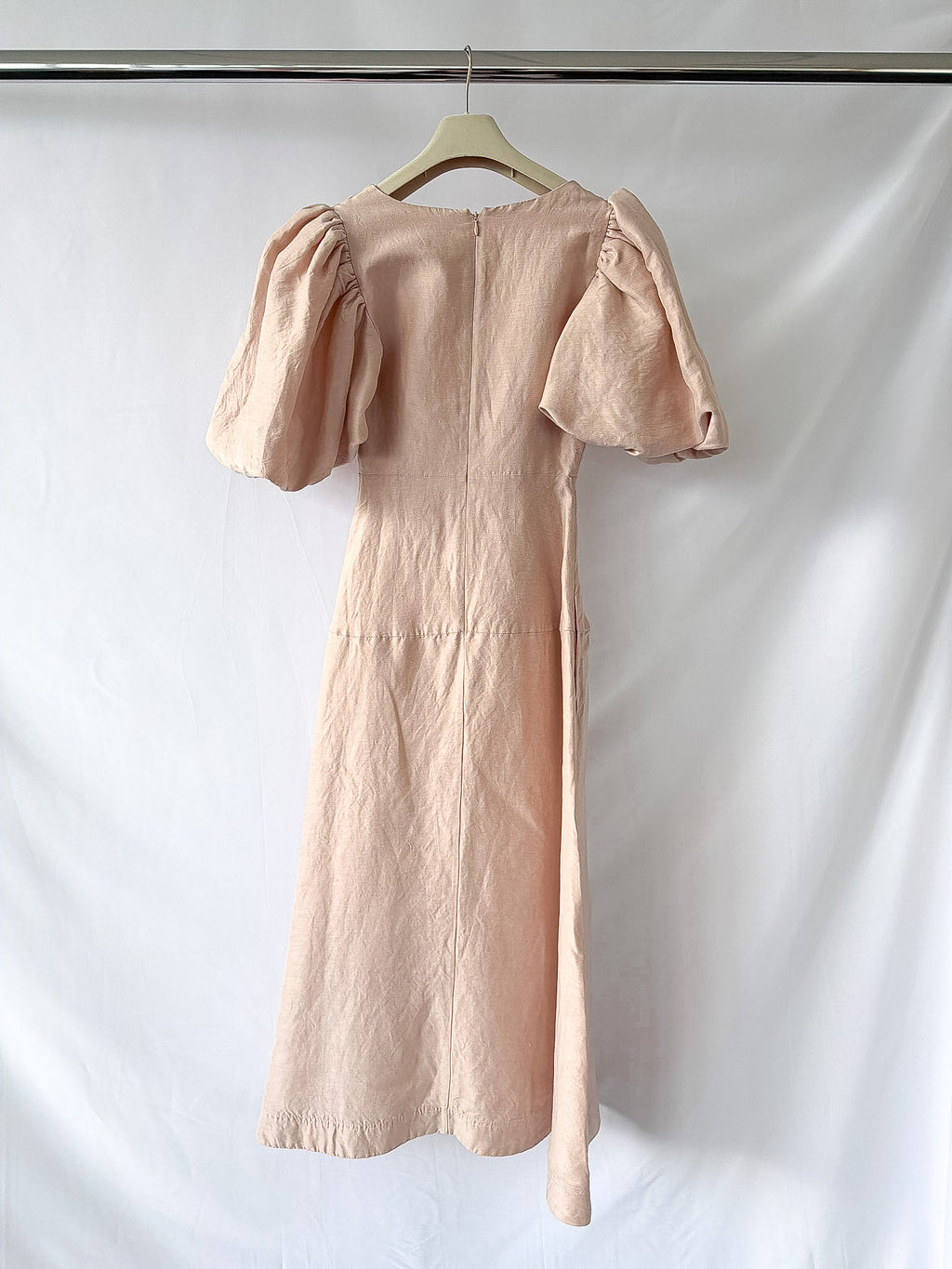 AJE DusK Pink Knot Front Puff Sleeve Silk Dress
