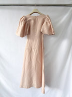 AJE DusK Pink Knot Front Puff Sleeve Silk Dress