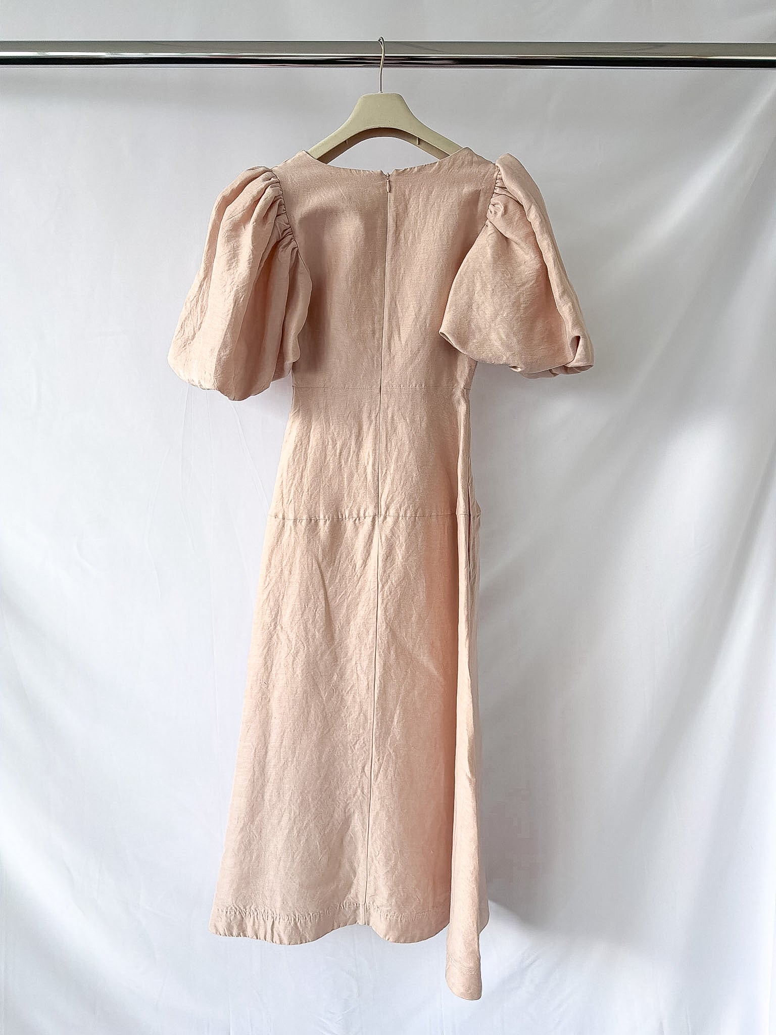 AJE DusK Pink Knot Front Puff Sleeve Silk Dress