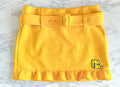 Prada Yellow Ruffle Trim Belted Logo Patch Mini Skirt