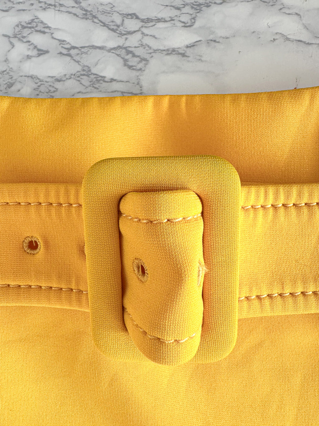 Prada Yellow Ruffle Trim Belted Logo Patch Mini Skirt