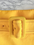 Prada Yellow Ruffle Trim Belted Logo Patch Mini Skirt