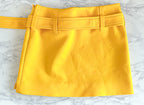 Prada Yellow Ruffle Trim Belted Logo Patch Mini Skirt