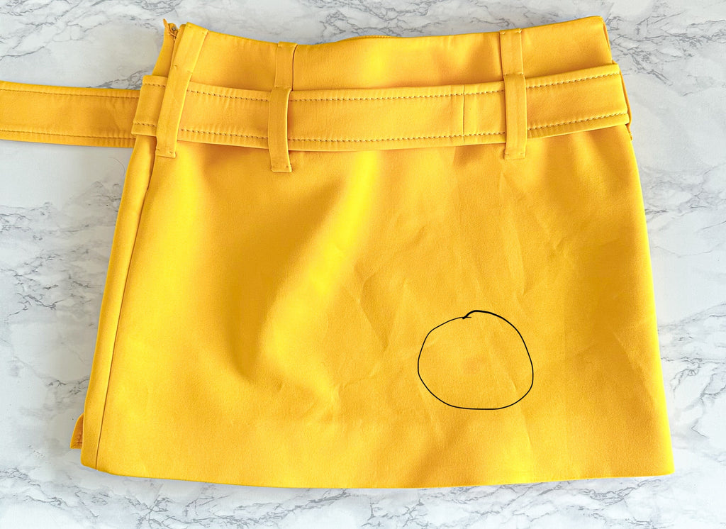 Prada Yellow Ruffle Trim Belted Logo Patch Mini Skirt
