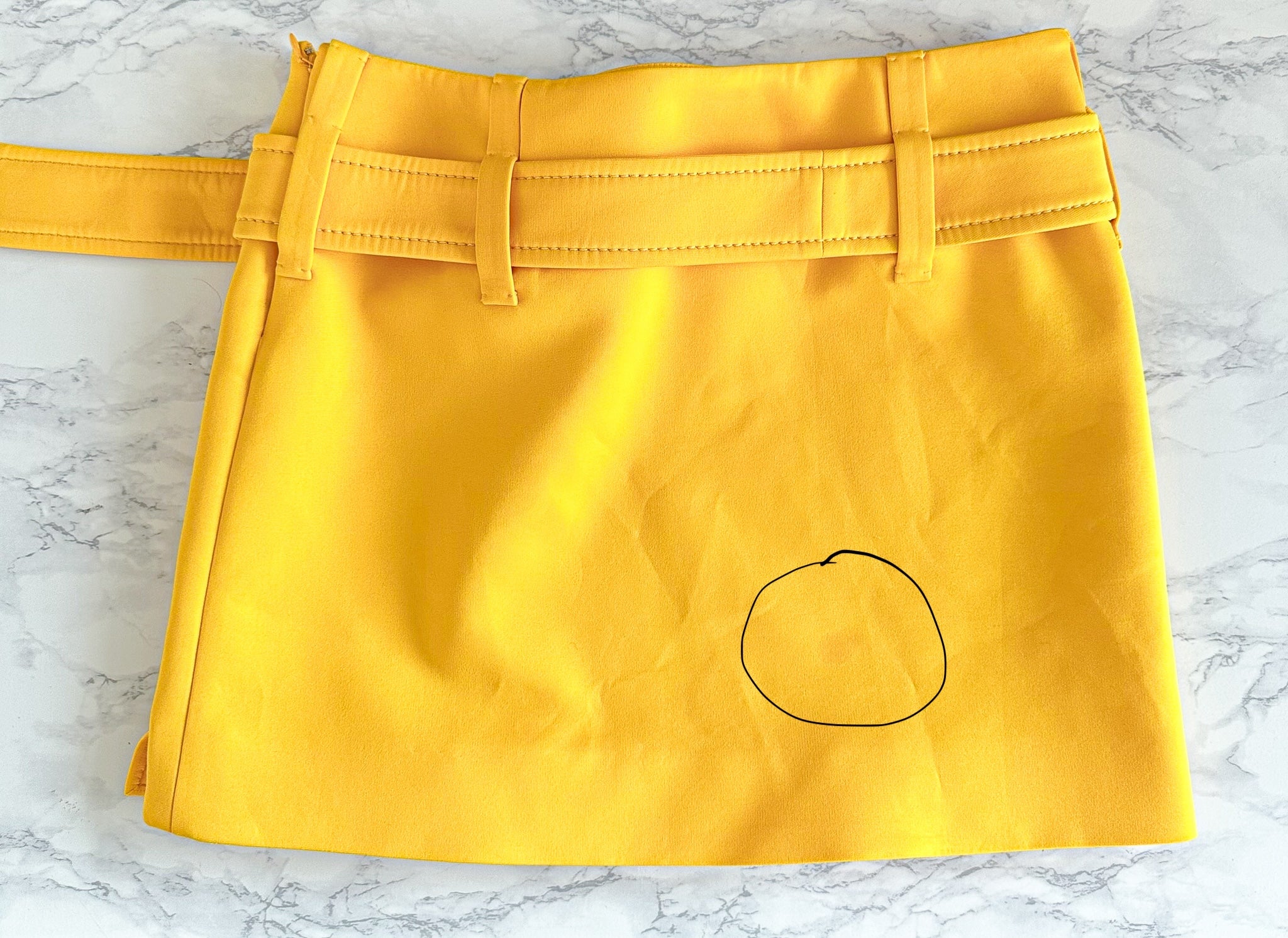 Prada Yellow Ruffle Trim Belted Logo Patch Mini Skirt