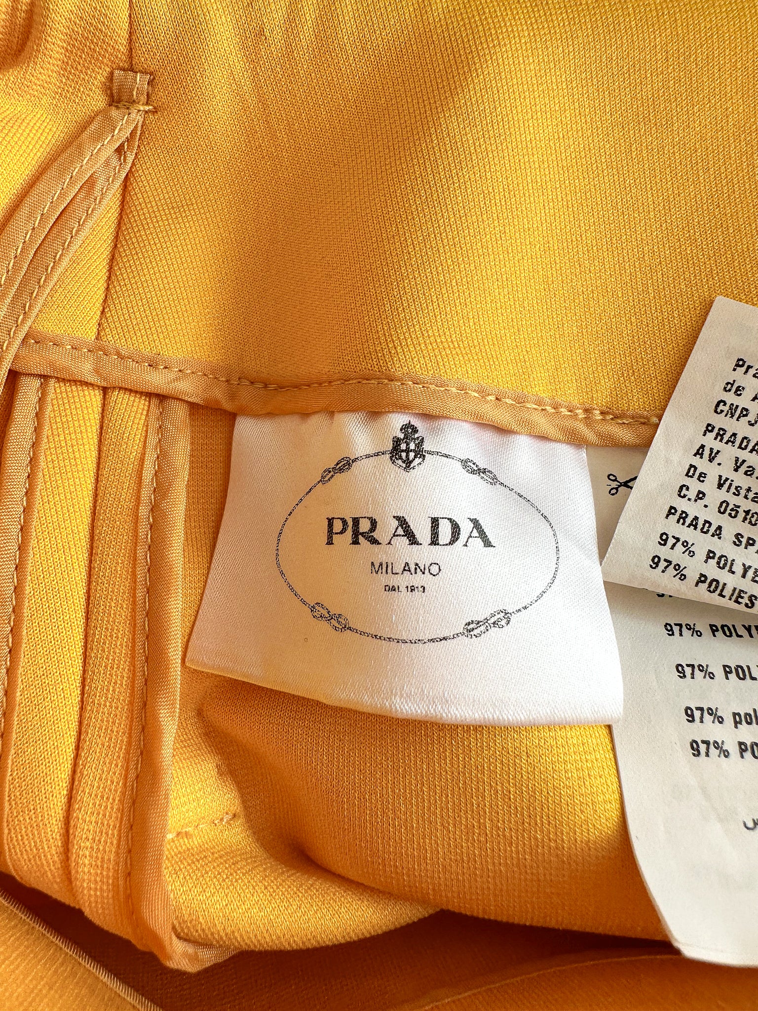 Prada Yellow Ruffle Trim Belted Logo Patch Mini Skirt