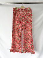 Bathsheva Red Floral Print Ruffle Hem Straight Leg Trousers