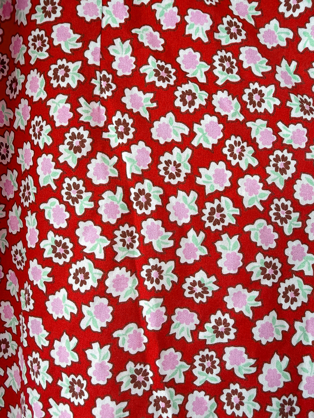 Bathsheva Red Floral Print Ruffle Hem Straight Leg Trousers
