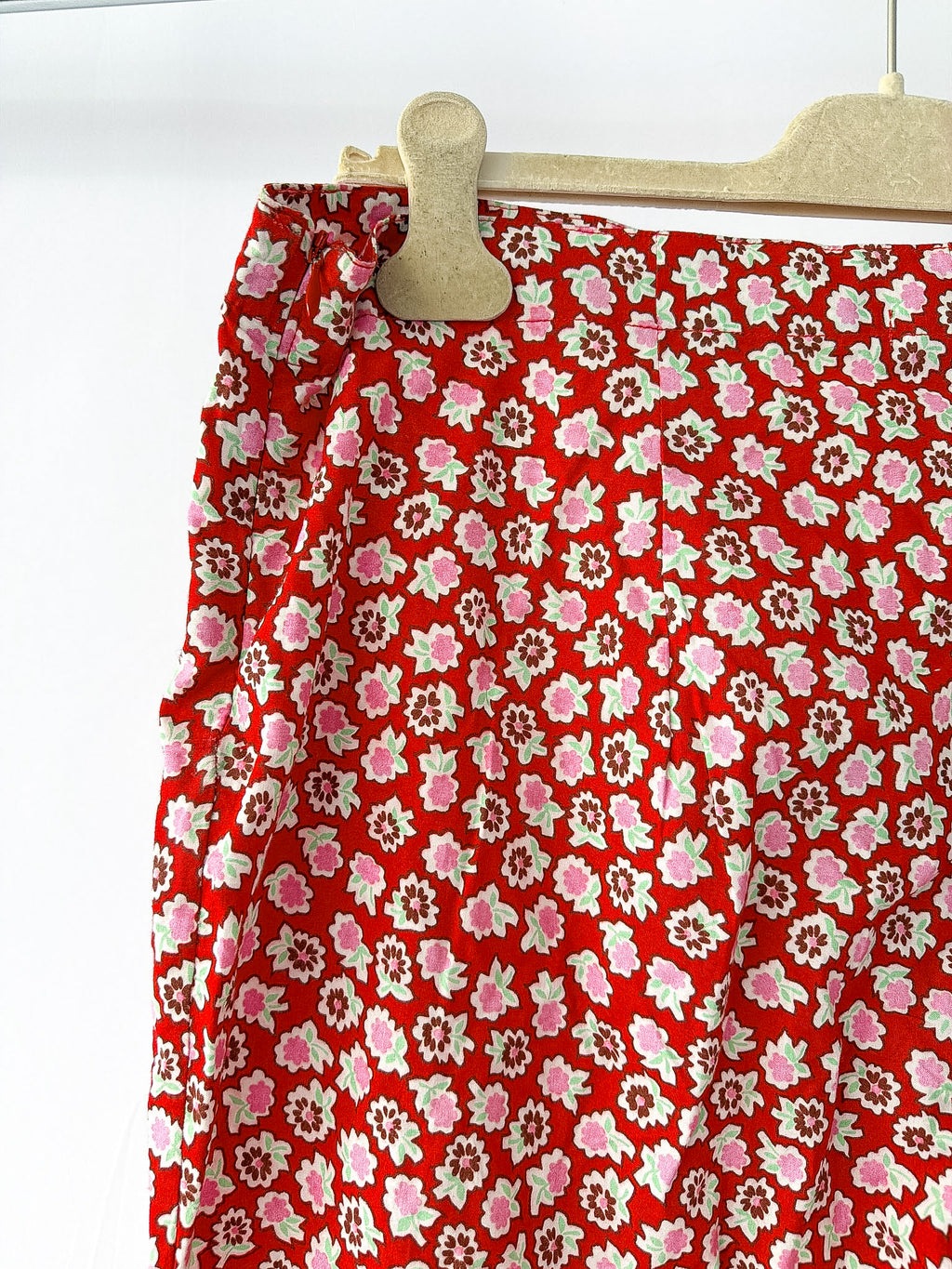 Bathsheva Red Floral Print Ruffle Hem Straight Leg Trousers