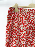 Bathsheva Red Floral Print Ruffle Hem Straight Leg Trousers