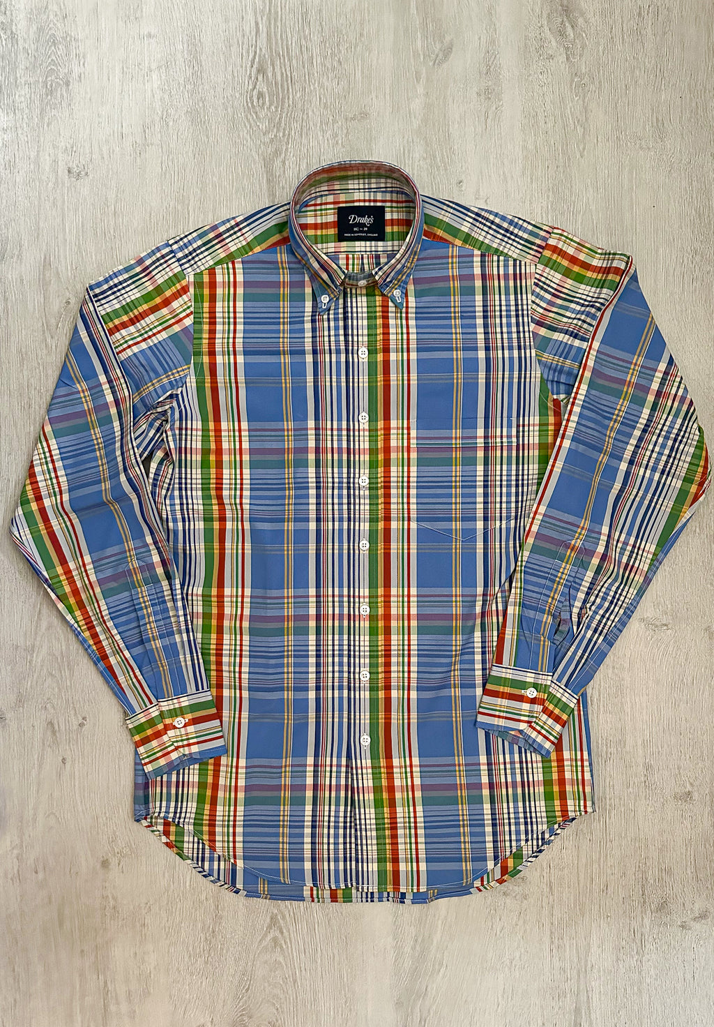 Drake's Blue Multicoloured Check Long Sleeve Shirt - House Of Huntington