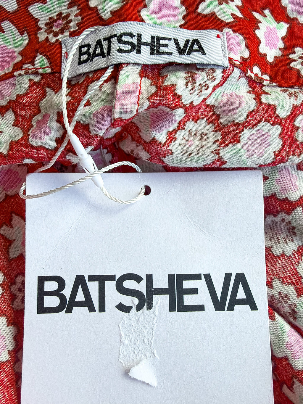 Bathsheva Red Floral Print Ruffle Hem Straight Leg Trousers
