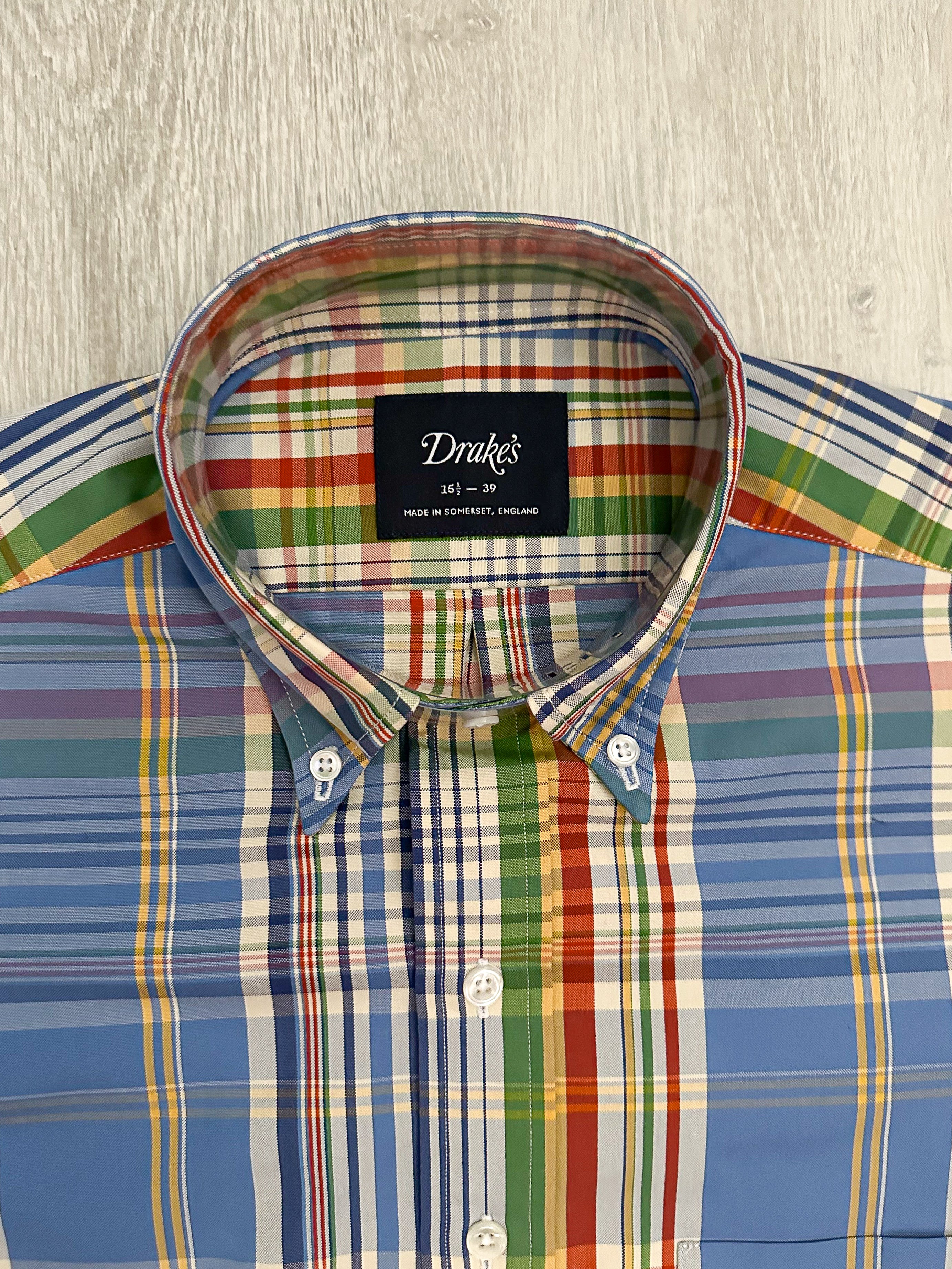 Drake's Blue Multicoloured Check Long Sleeve Shirt - House Of Huntington