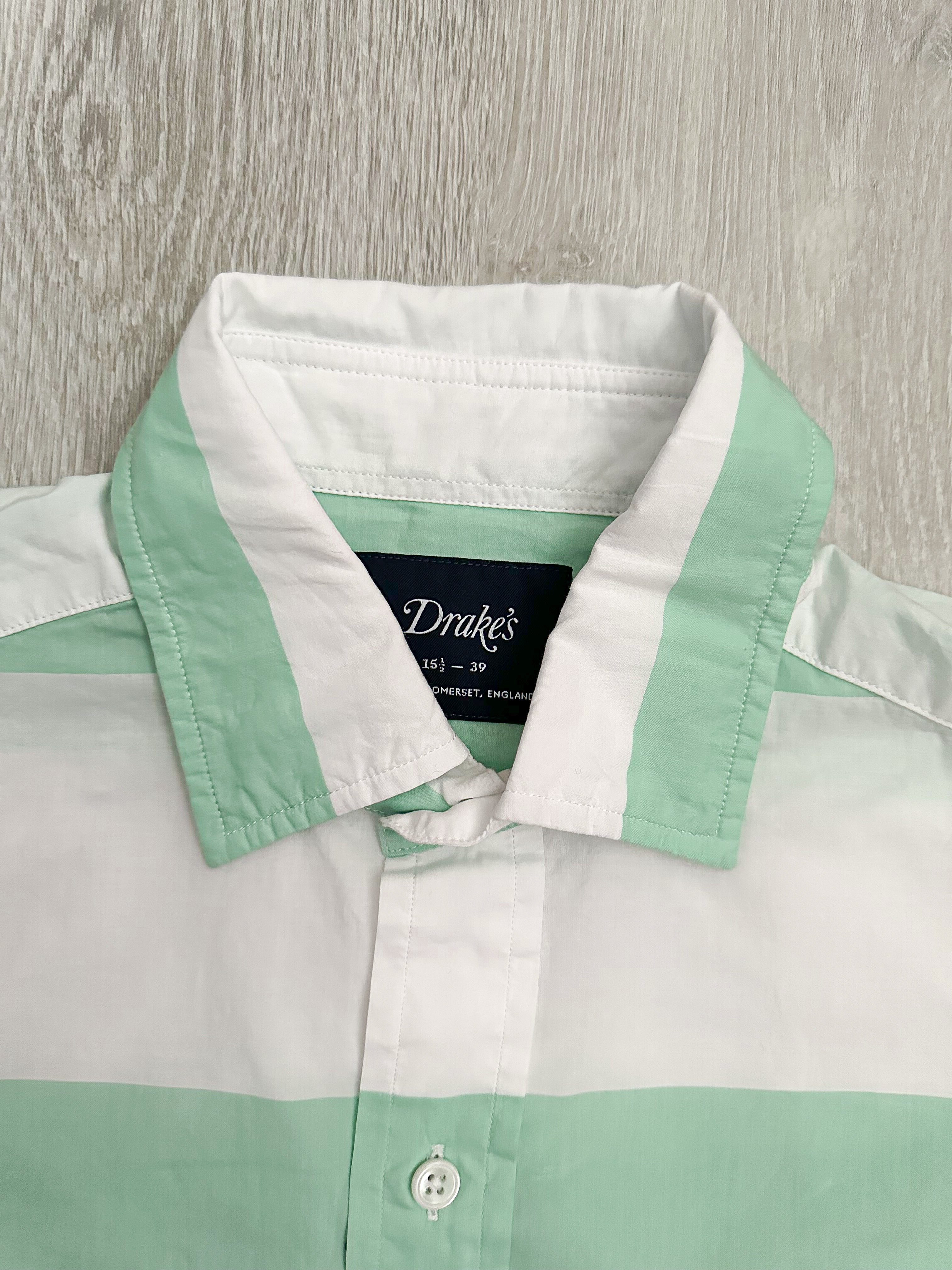 Drake's Green White Striped Double Pocket Front Long Sleeve Shirt - House Of Huntington