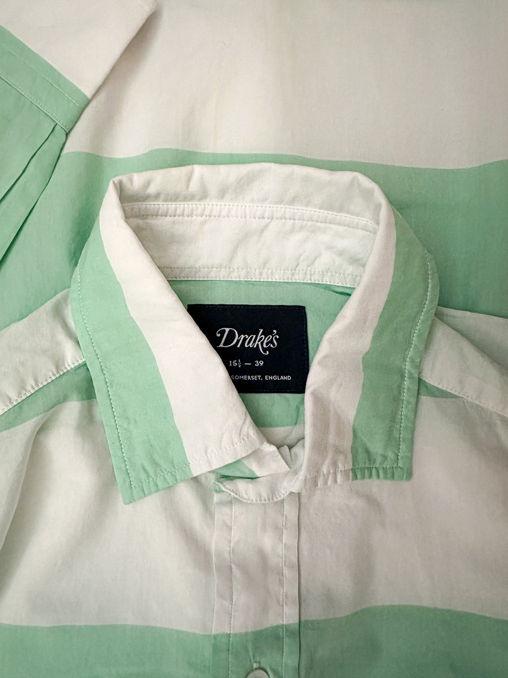 Drake's Green White Striped Double Pocket Front Long Sleeve Shirt - House Of Huntington
