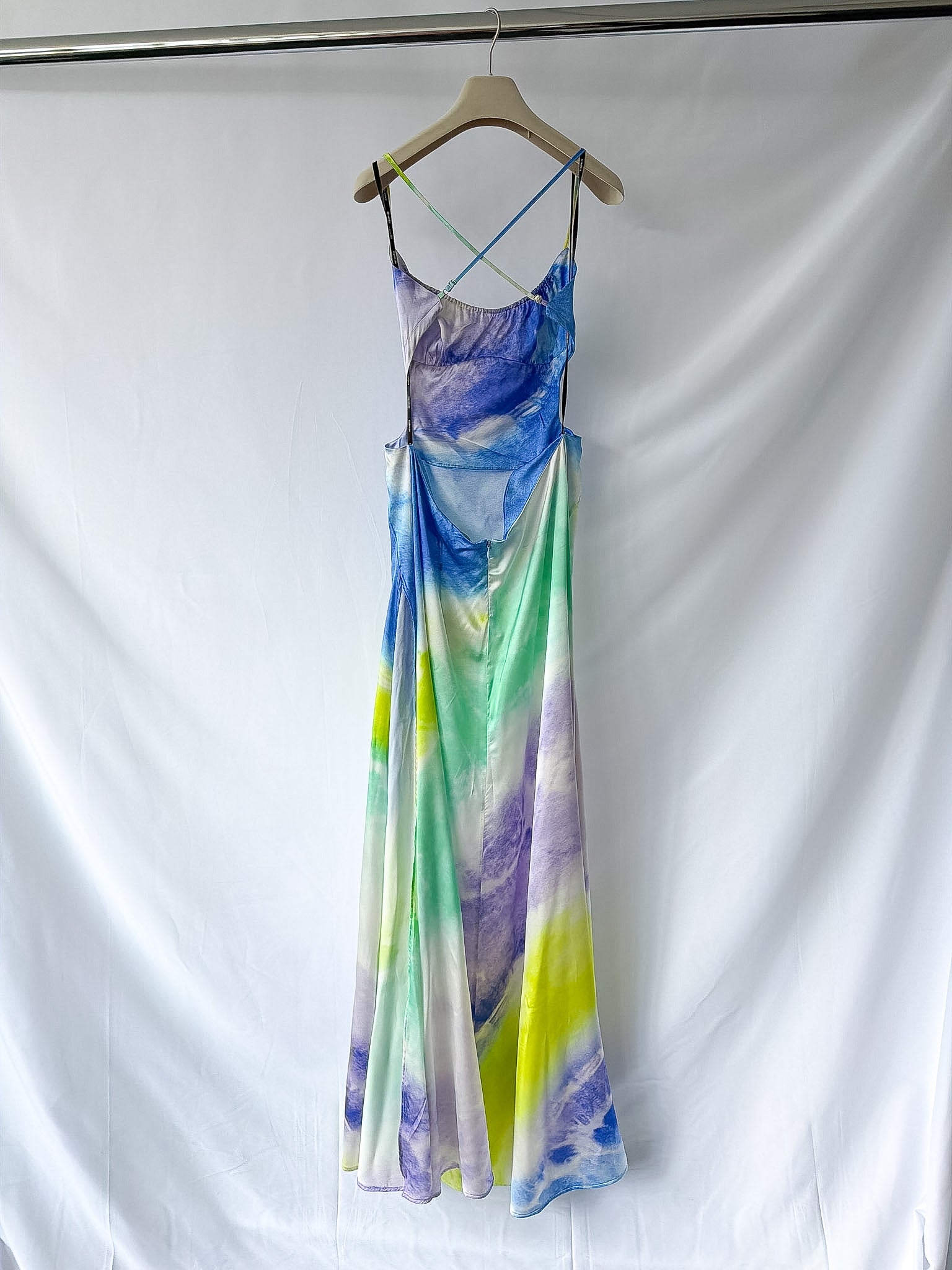 Retrofete Pastel Silk Backless Thigh Slit Scarlett Dress (MINOR FLAWS)