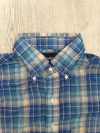 Drake's Blue White Light Weight Check Long Sleeve Collared Shirt - House Of Huntington