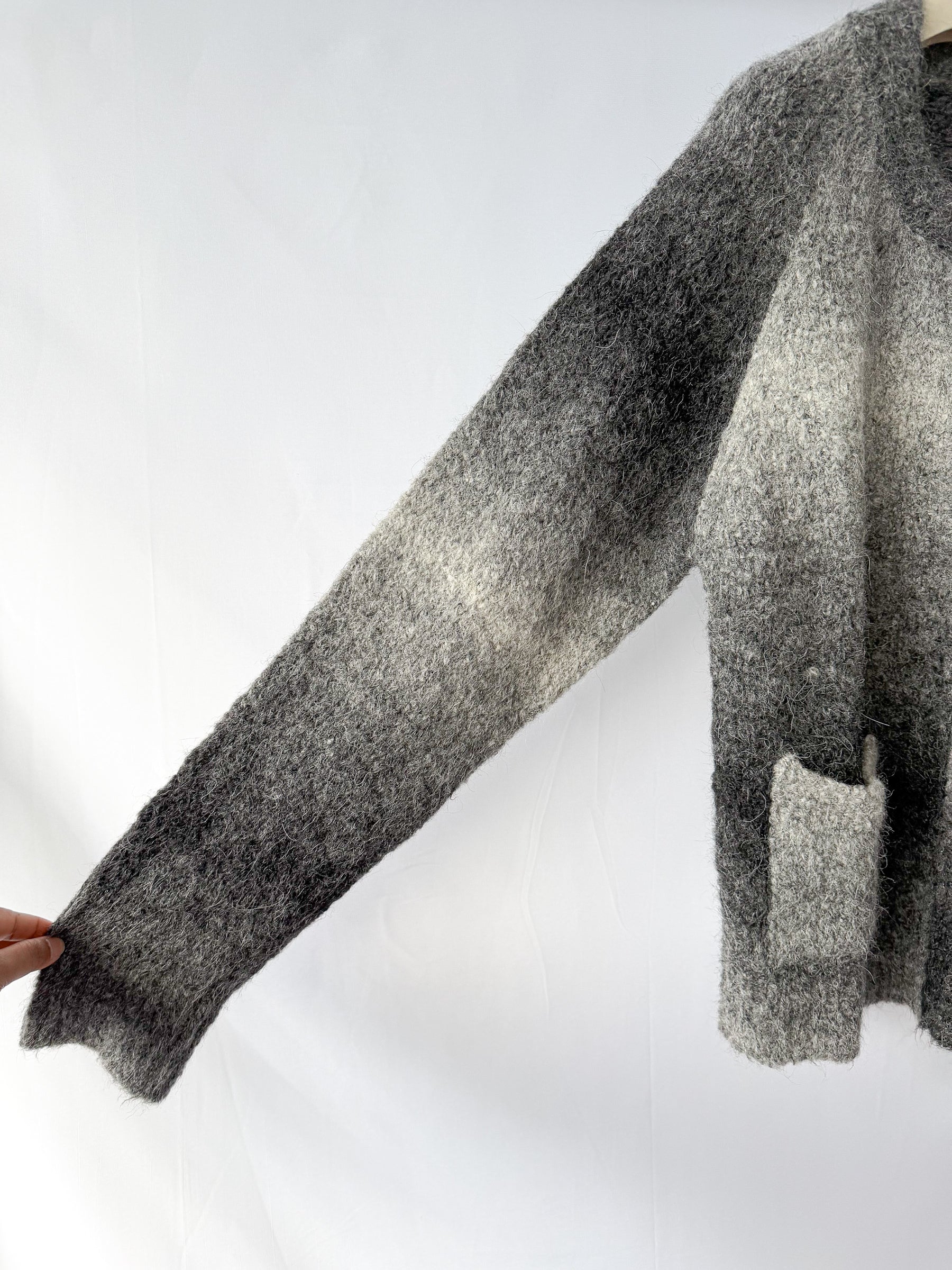 Sunflower Black Ombre Brushed Alpaca Wool Knit Zip Cardigan