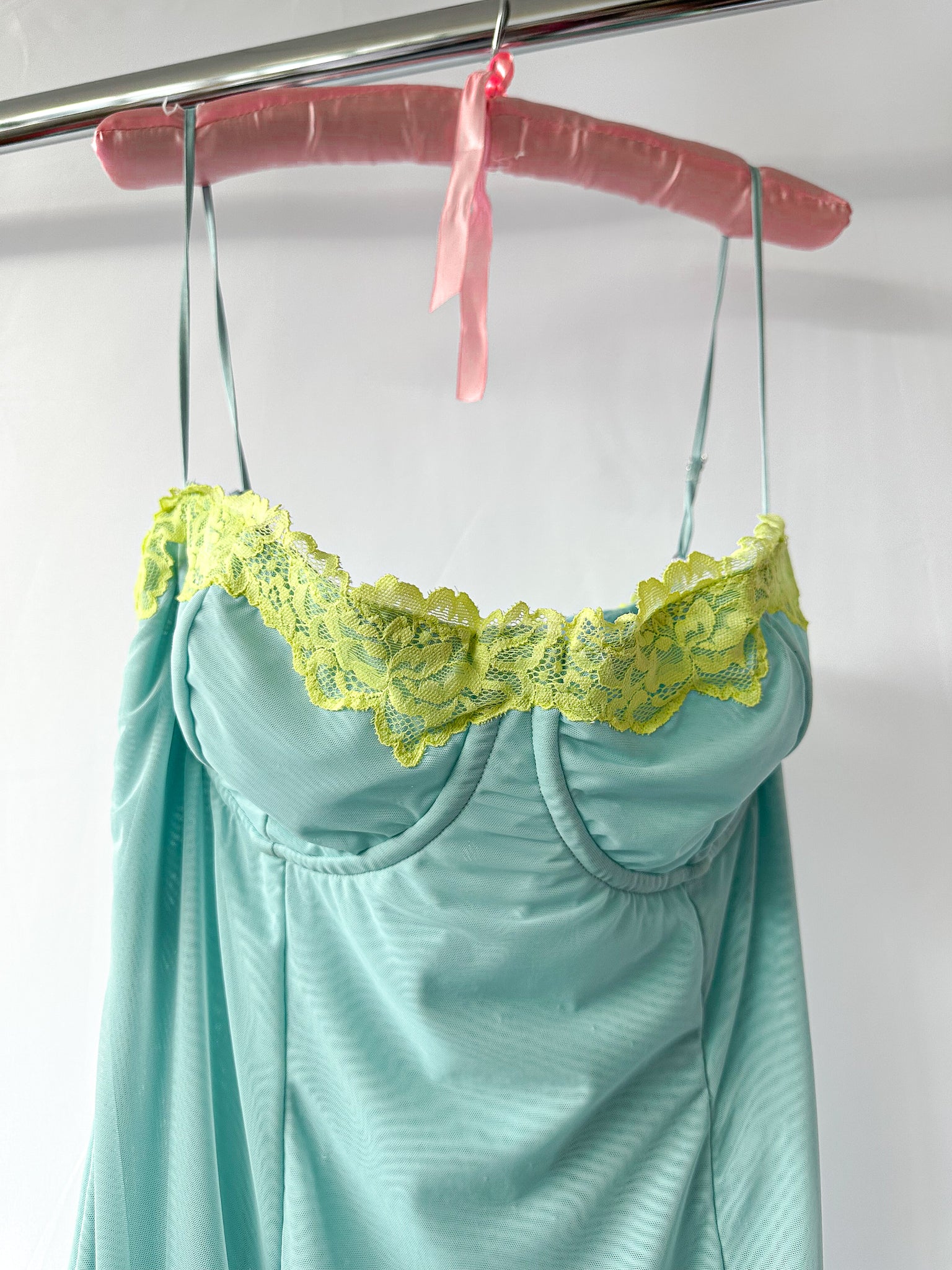 House Of CB Aiza Powder Blue Contrast Lace Maxi Dress