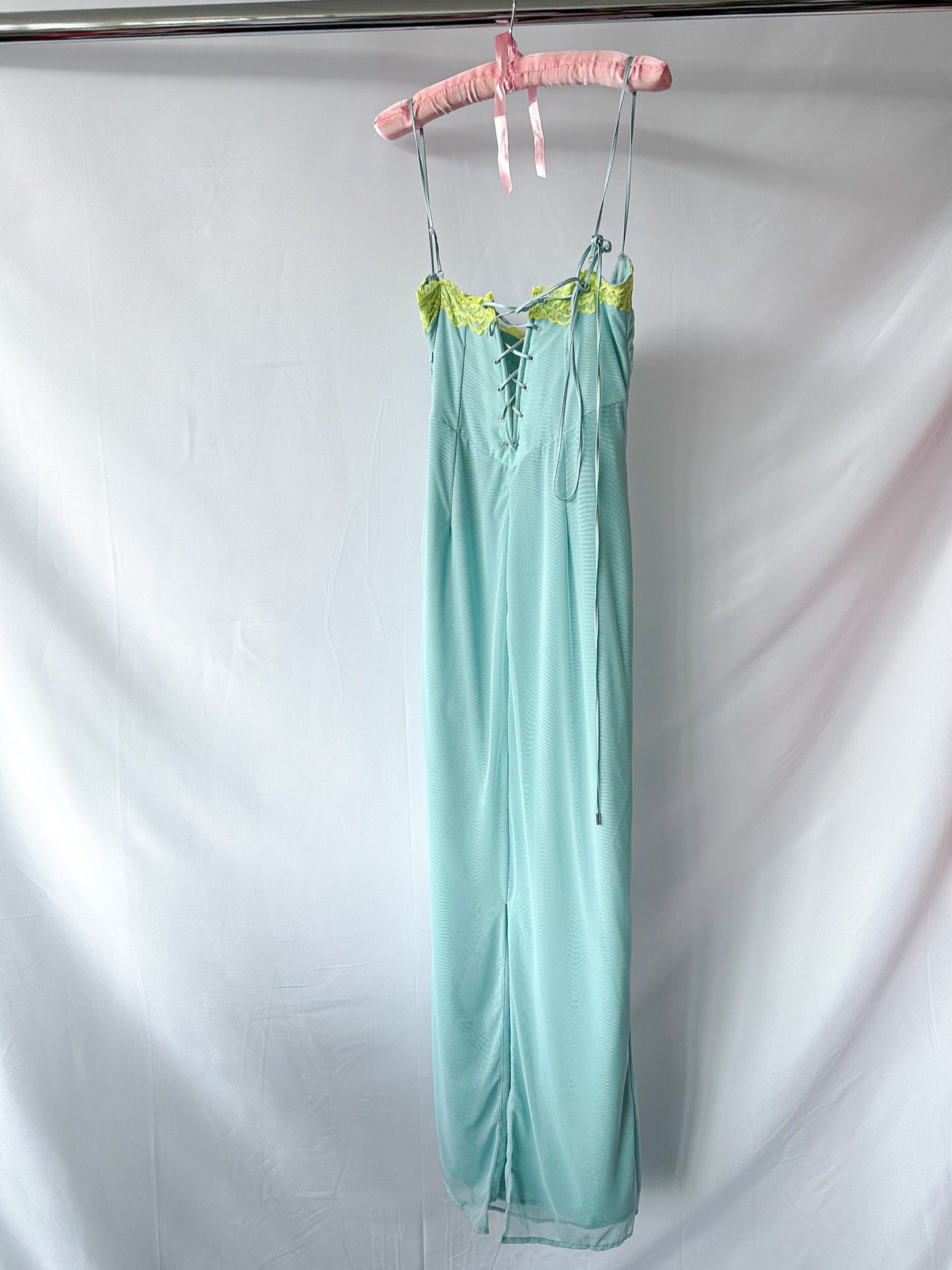 House Of CB Aiza Powder Blue Contrast Lace Maxi Dress