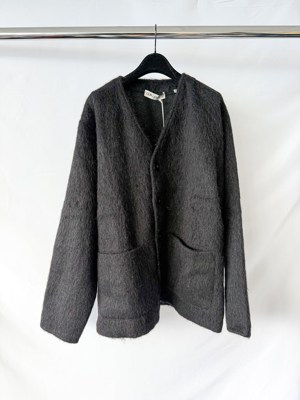 Our Legacy Schwarze Mohair-Strickjacke mit Knöpfen