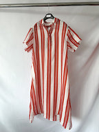 Max Mara Red White Striped Ramie Fabric Shirt Dress