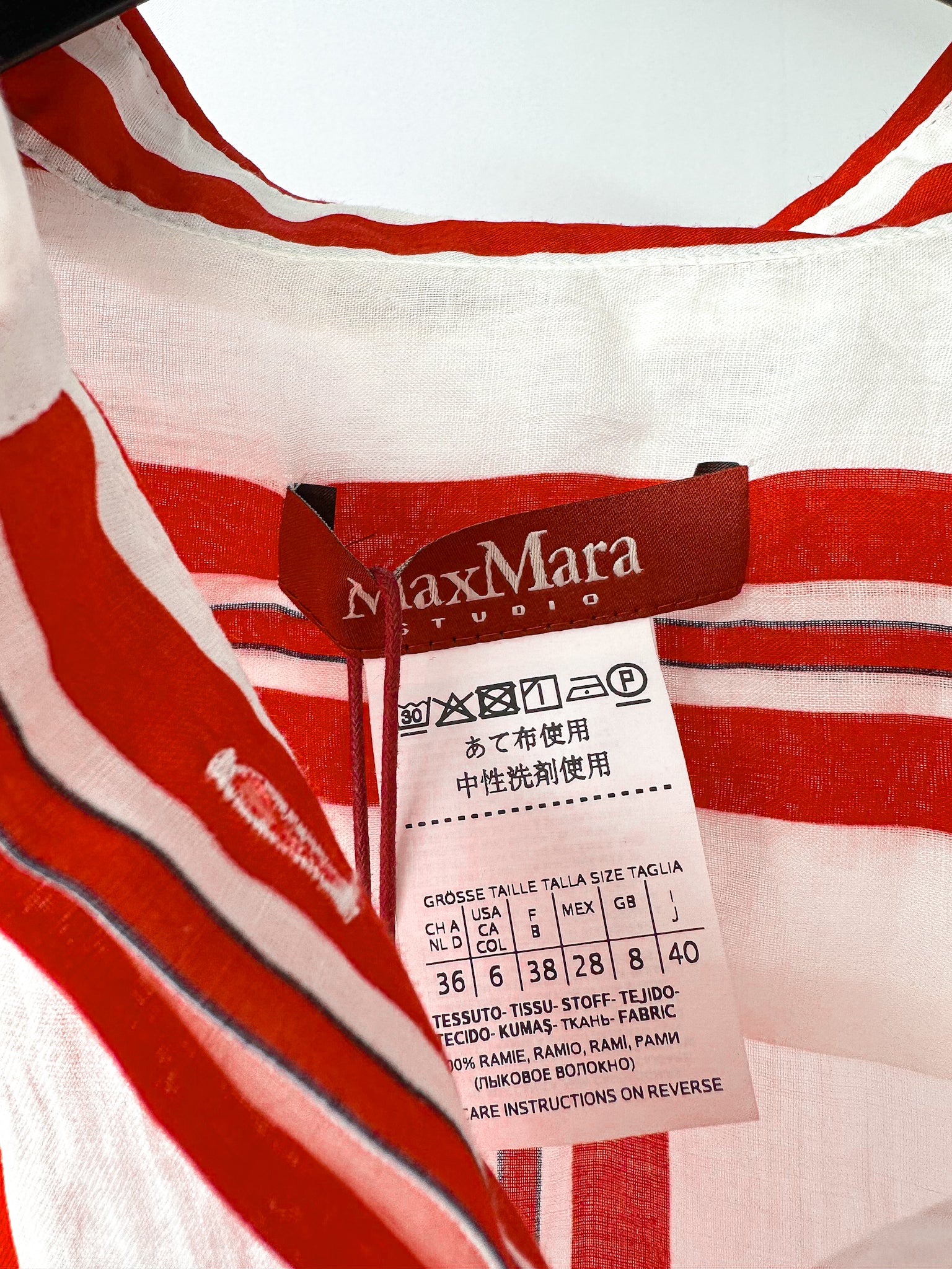 Max Mara Red White Striped Ramie Fabric Shirt Dress