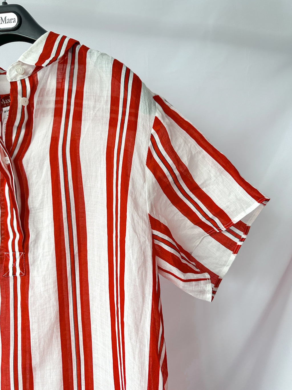Max Mara Red White Striped Ramie Fabric Shirt Dress
