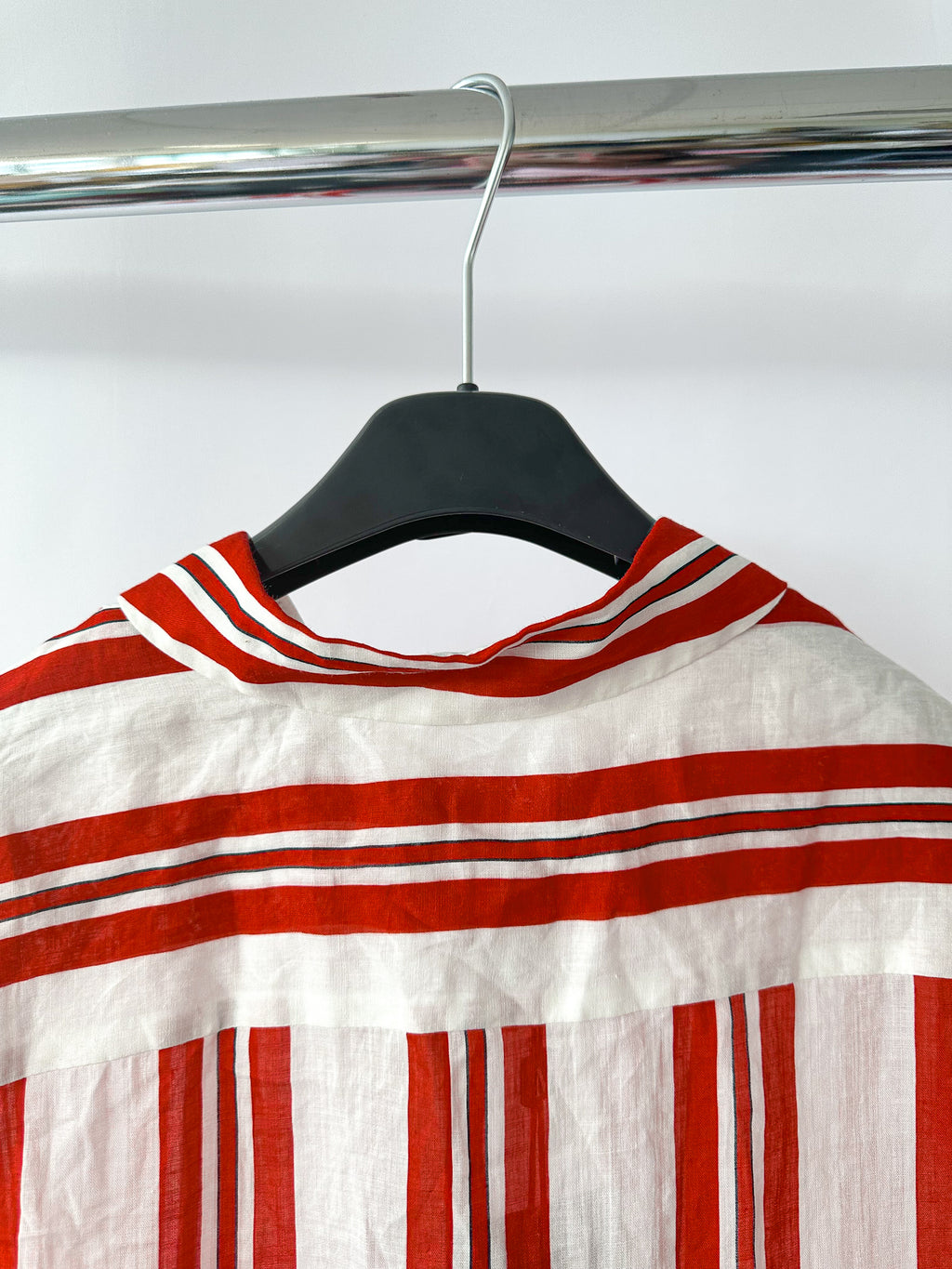 Max Mara Red White Striped Ramie Fabric Shirt Dress