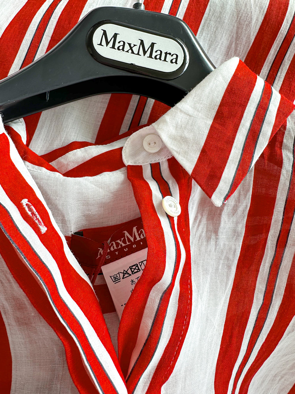 Max Mara Red White Striped Ramie Fabric Shirt Dress