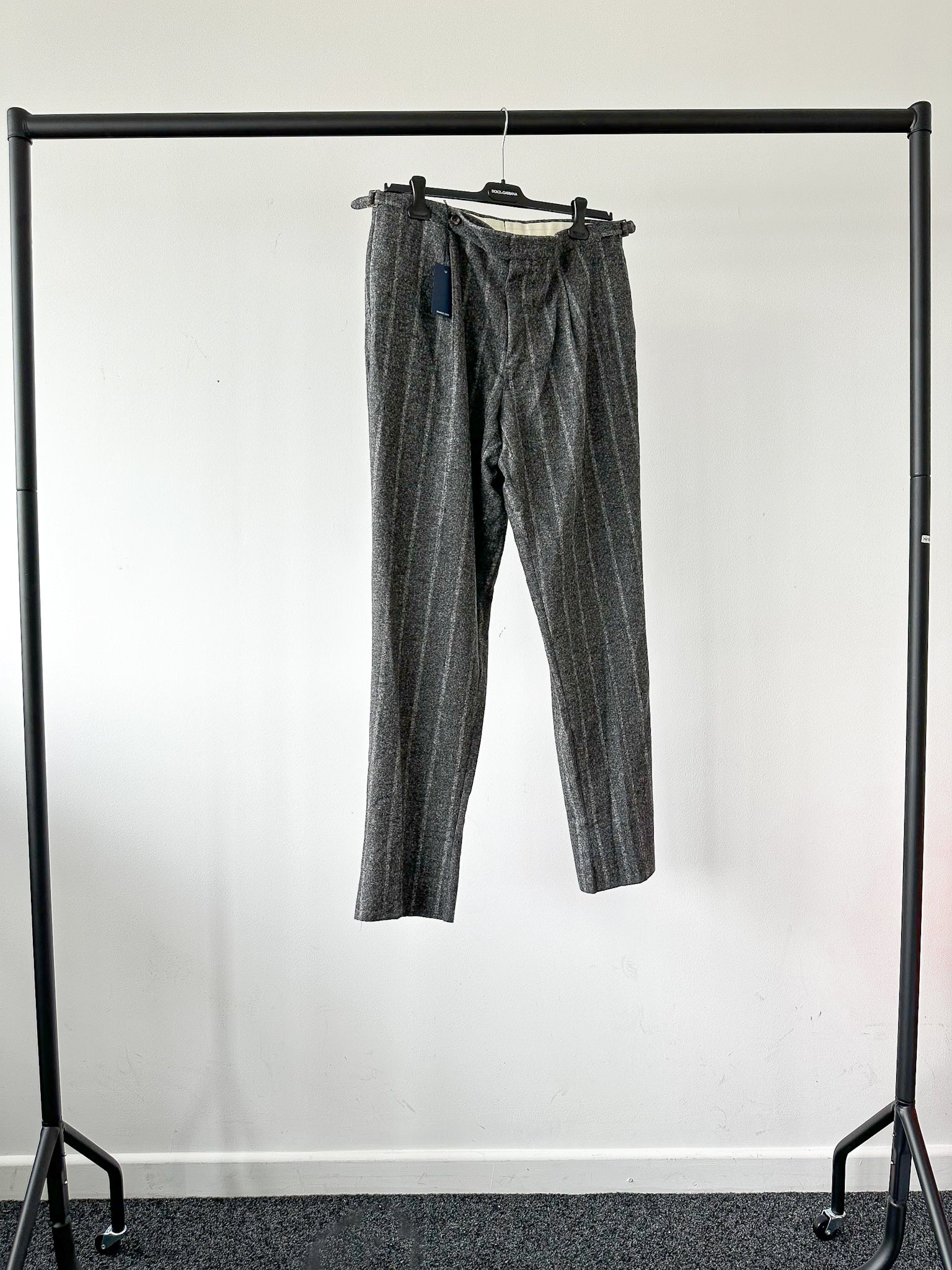 Drake's Grey Chalk Striped Alpaca Wool Trousers - House Of Huntington