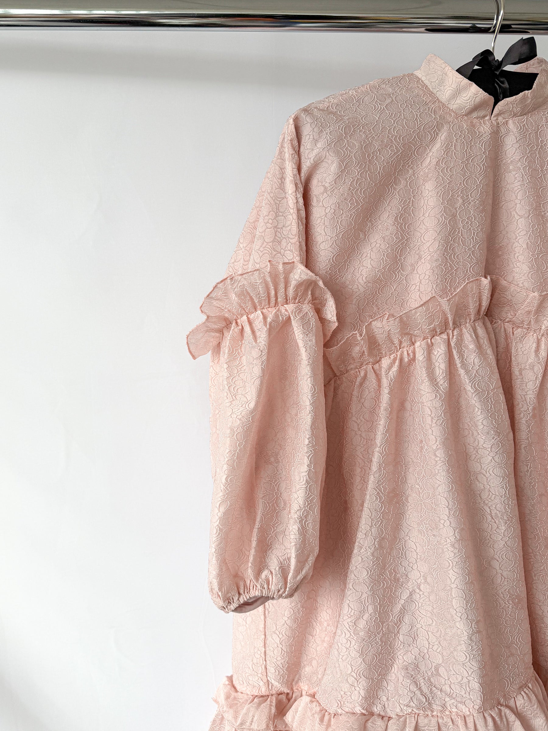 Sister Jane Pink Tiered Skirt Woven Mini Puff Sleeve Dress