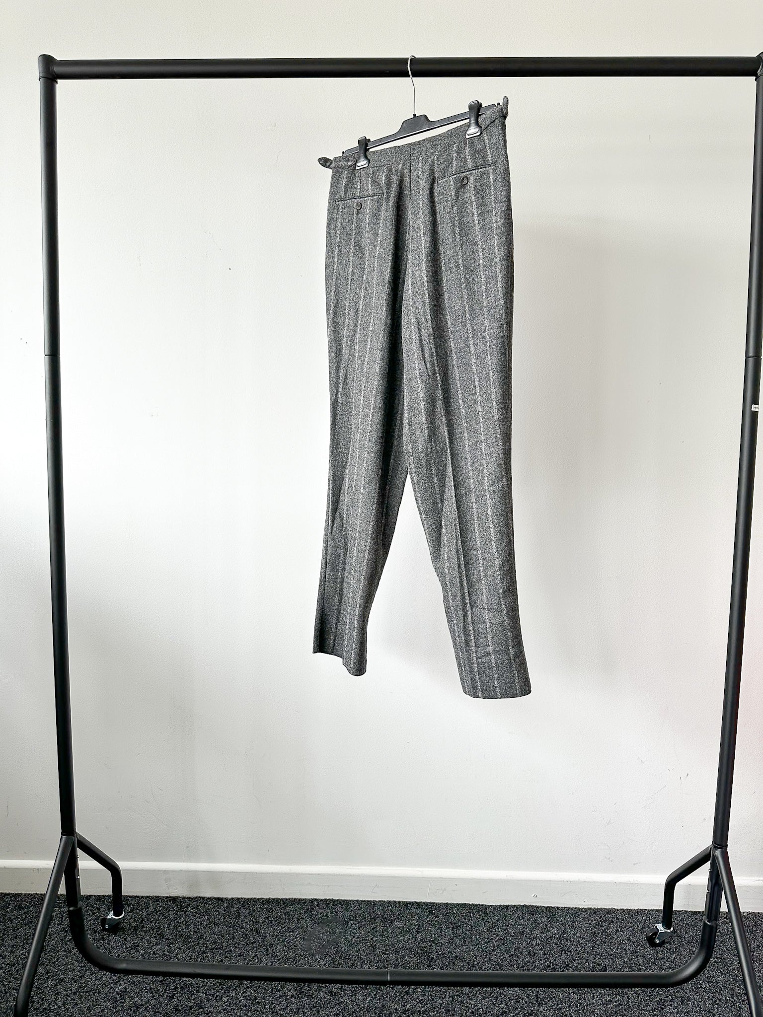Drake's Grey Chalk Striped Alpaca Wool Trousers - House Of Huntington