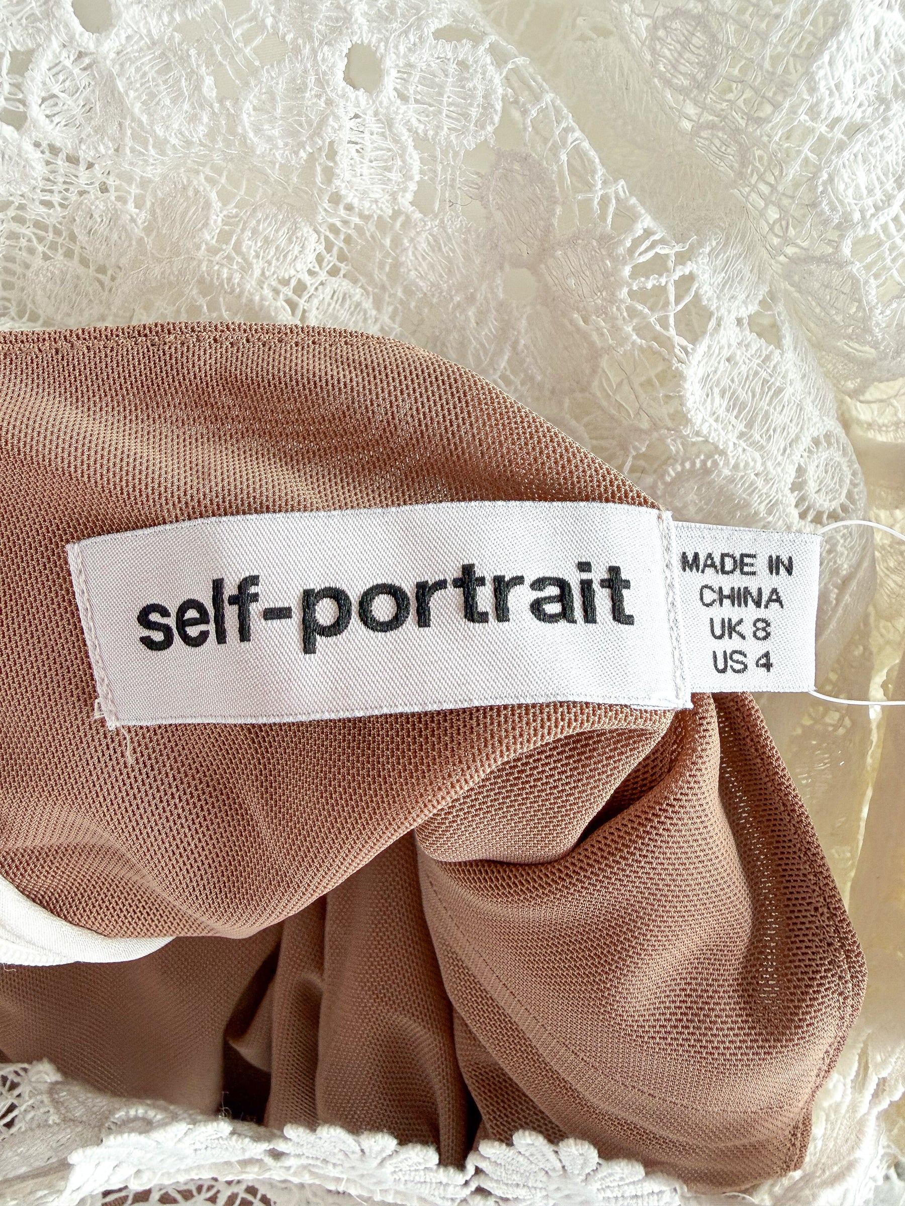 Self-Portrait White Guipure Lace And Taffeta Midi Dress