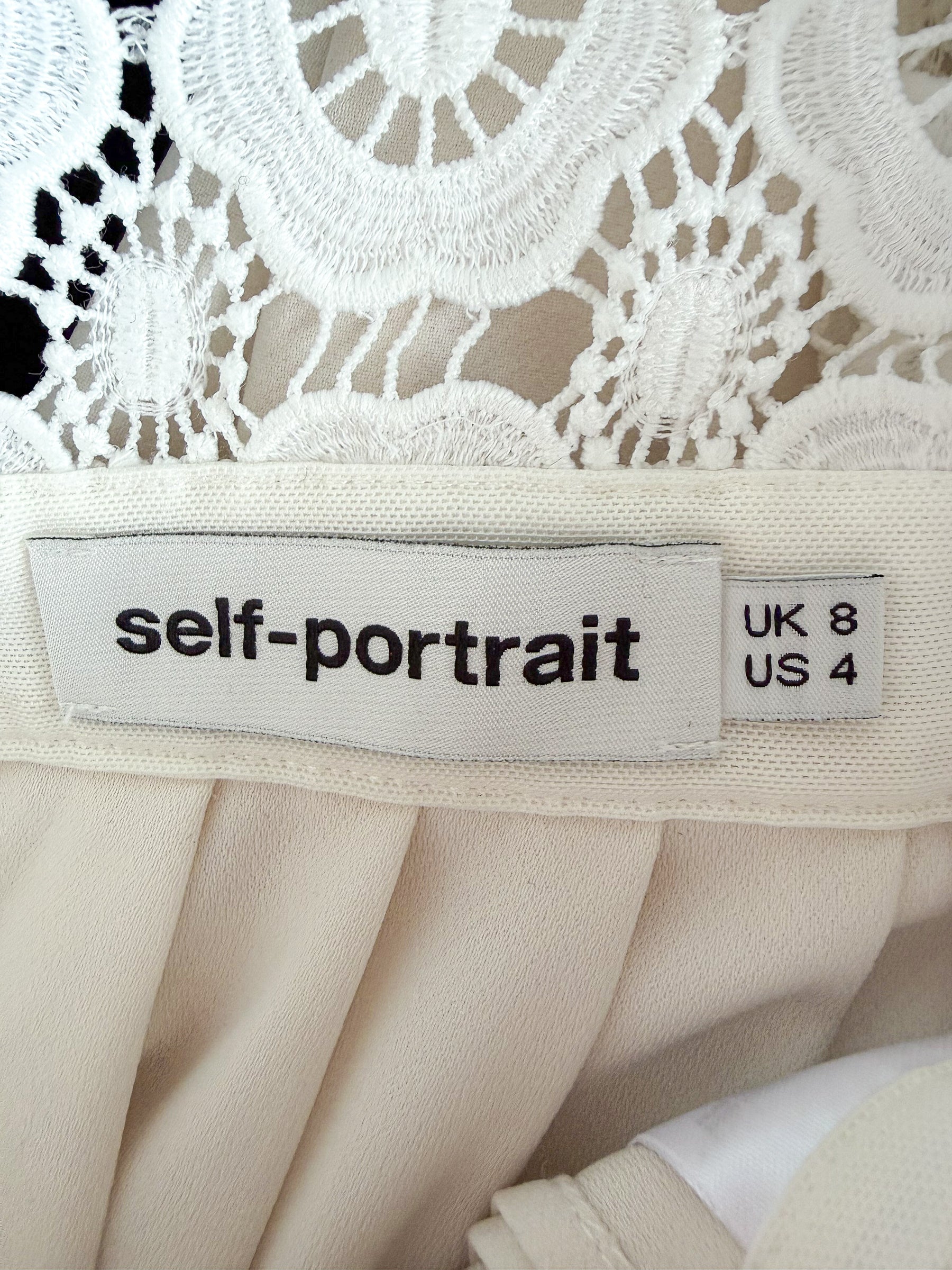 Self-Portrait White Pleated Crochet Floral Maxi Dress