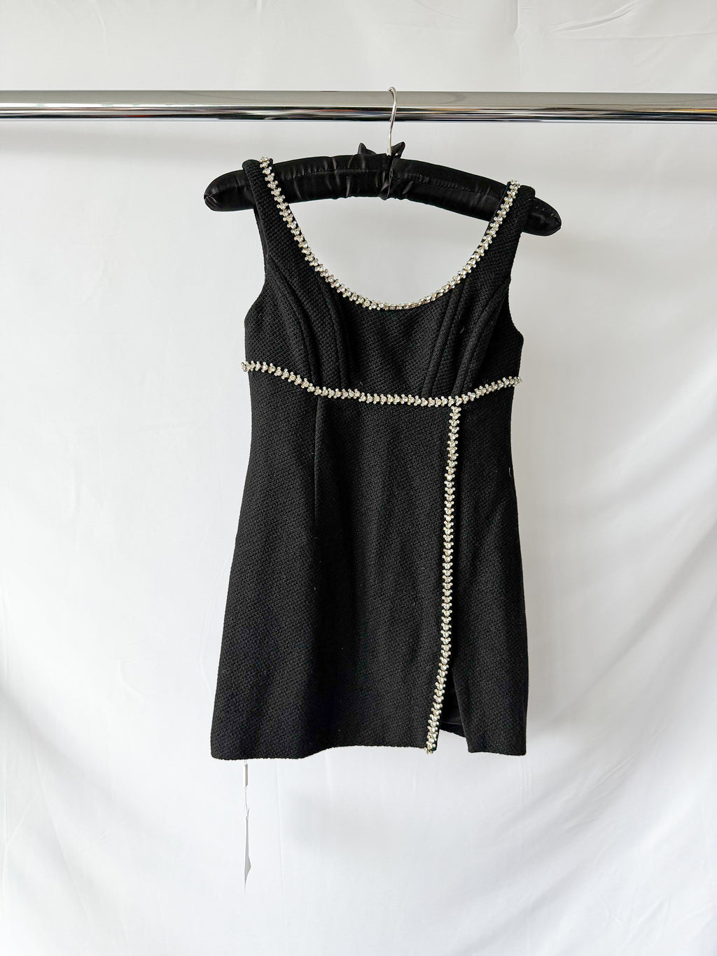 Self-Portrait Black Tweed Embellished Mini Dress