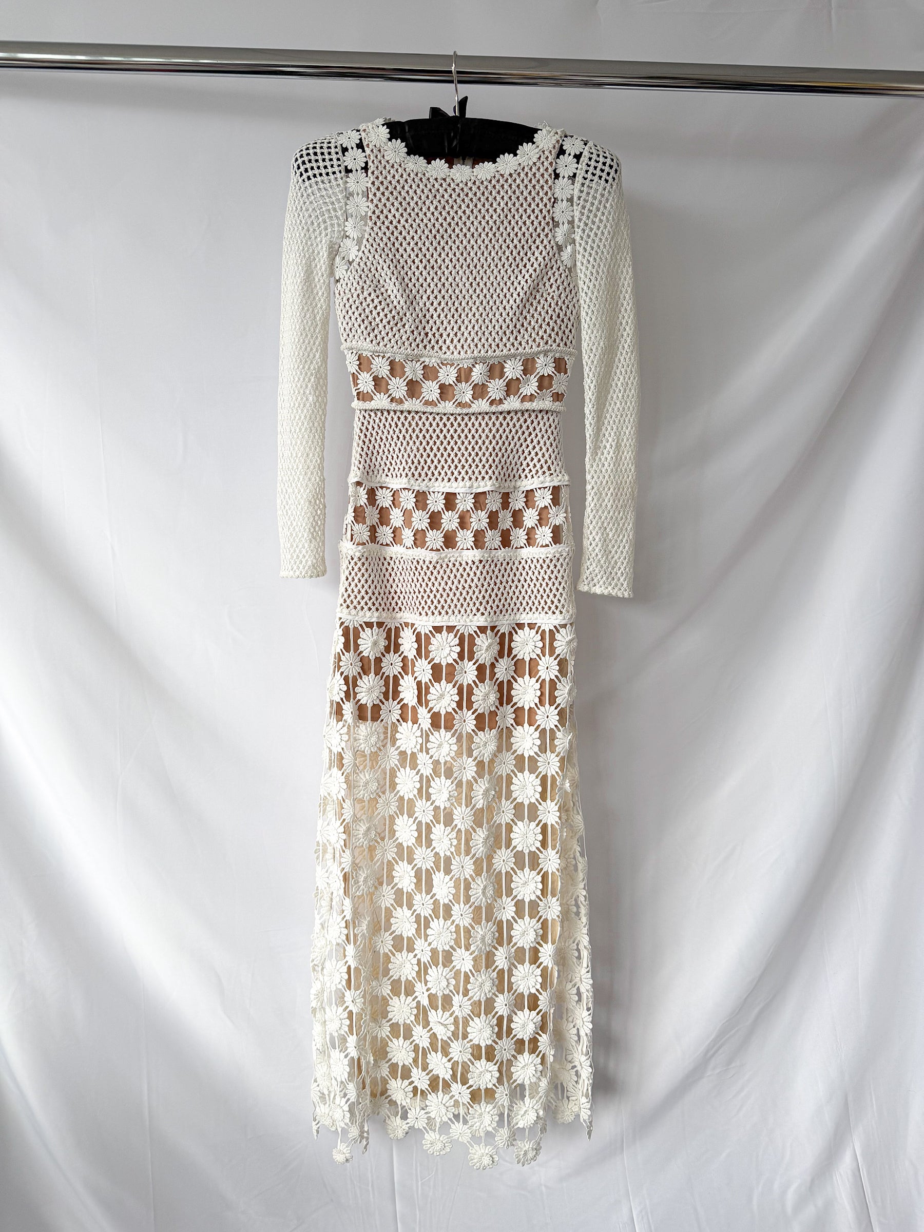Self-Portrait White Crochet Maxi Dress