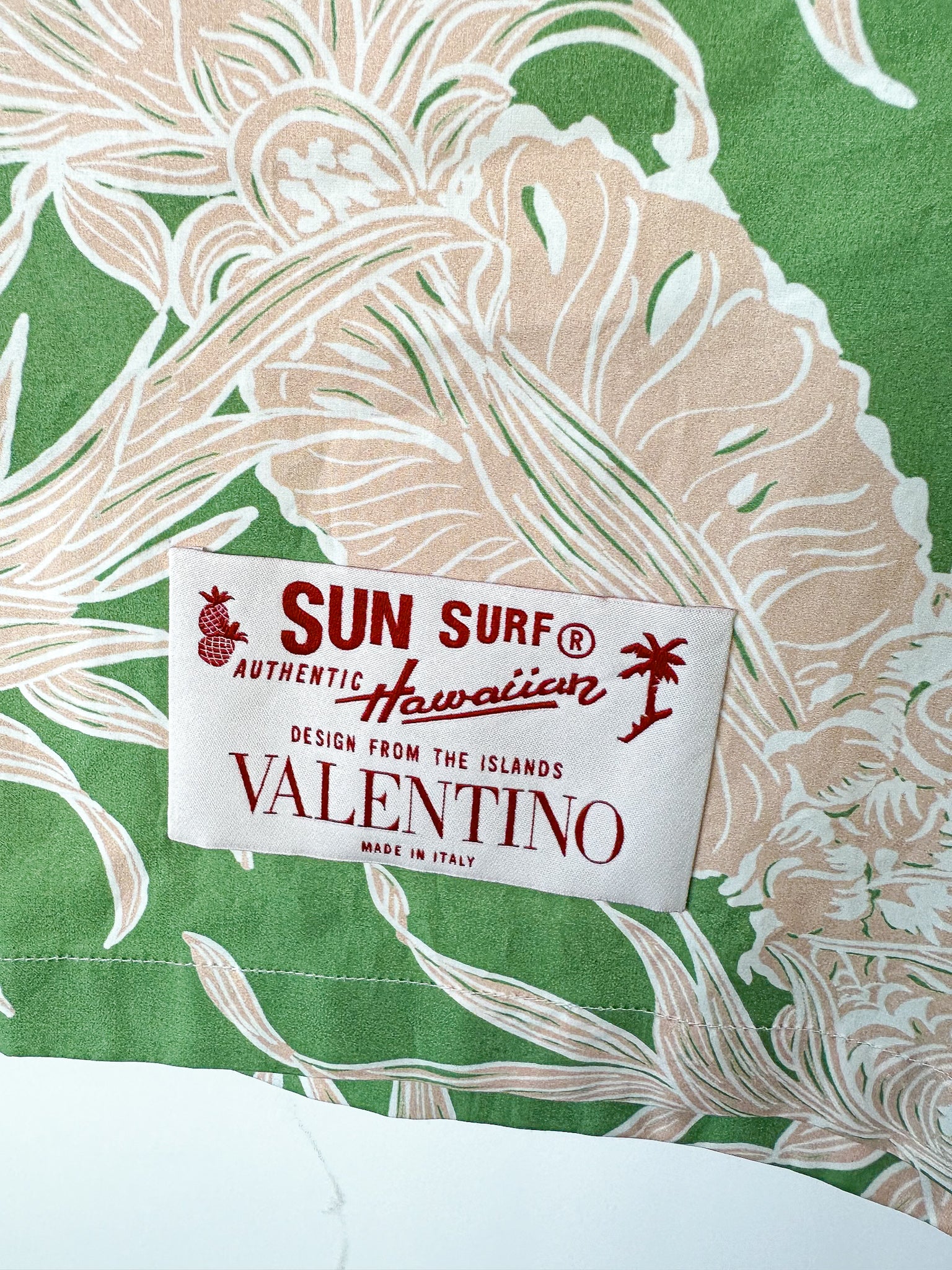 Valentino Green Pineapple Print Cotton Hawaiian Bowling Shirt