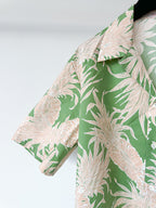 Valentino Green Pineapple Print Cotton Hawaiian Bowling Shirt