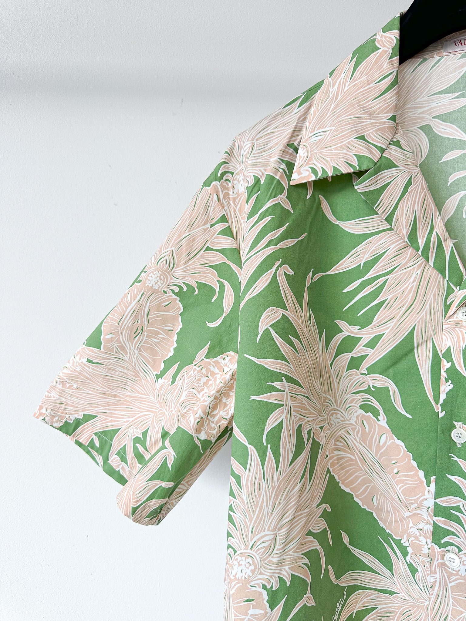 Valentino Green Pineapple Print Cotton Hawaiian Bowling Shirt