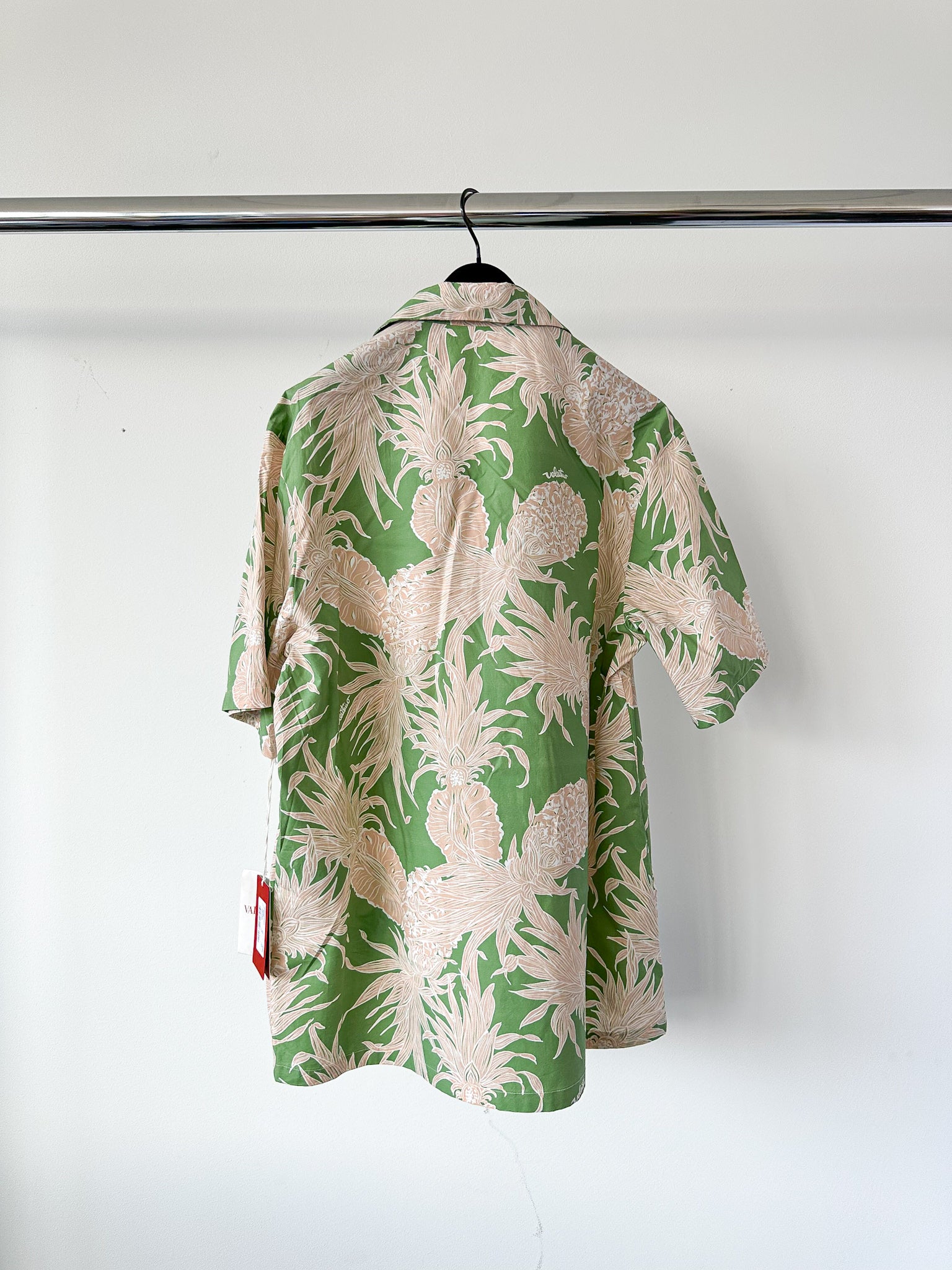 Valentino Green Pineapple Print Cotton Hawaiian Bowling Shirt