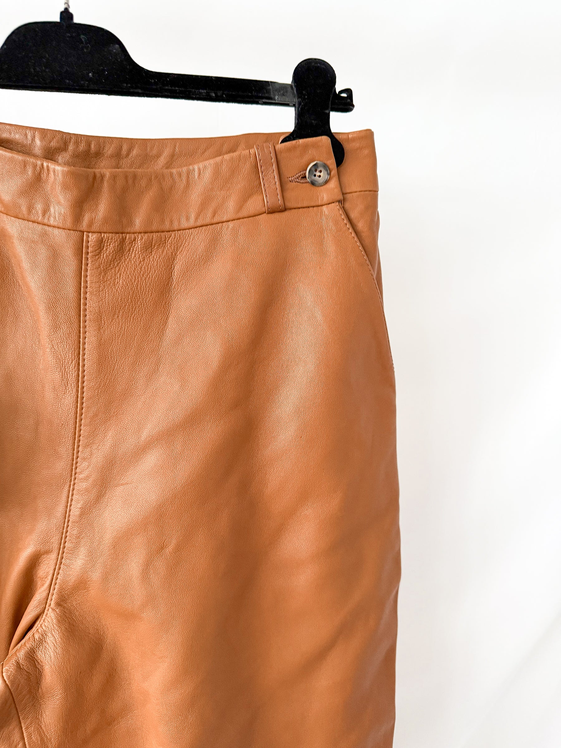 Raey Lambskin Leather Tan Brown Tapered Hem Trousers