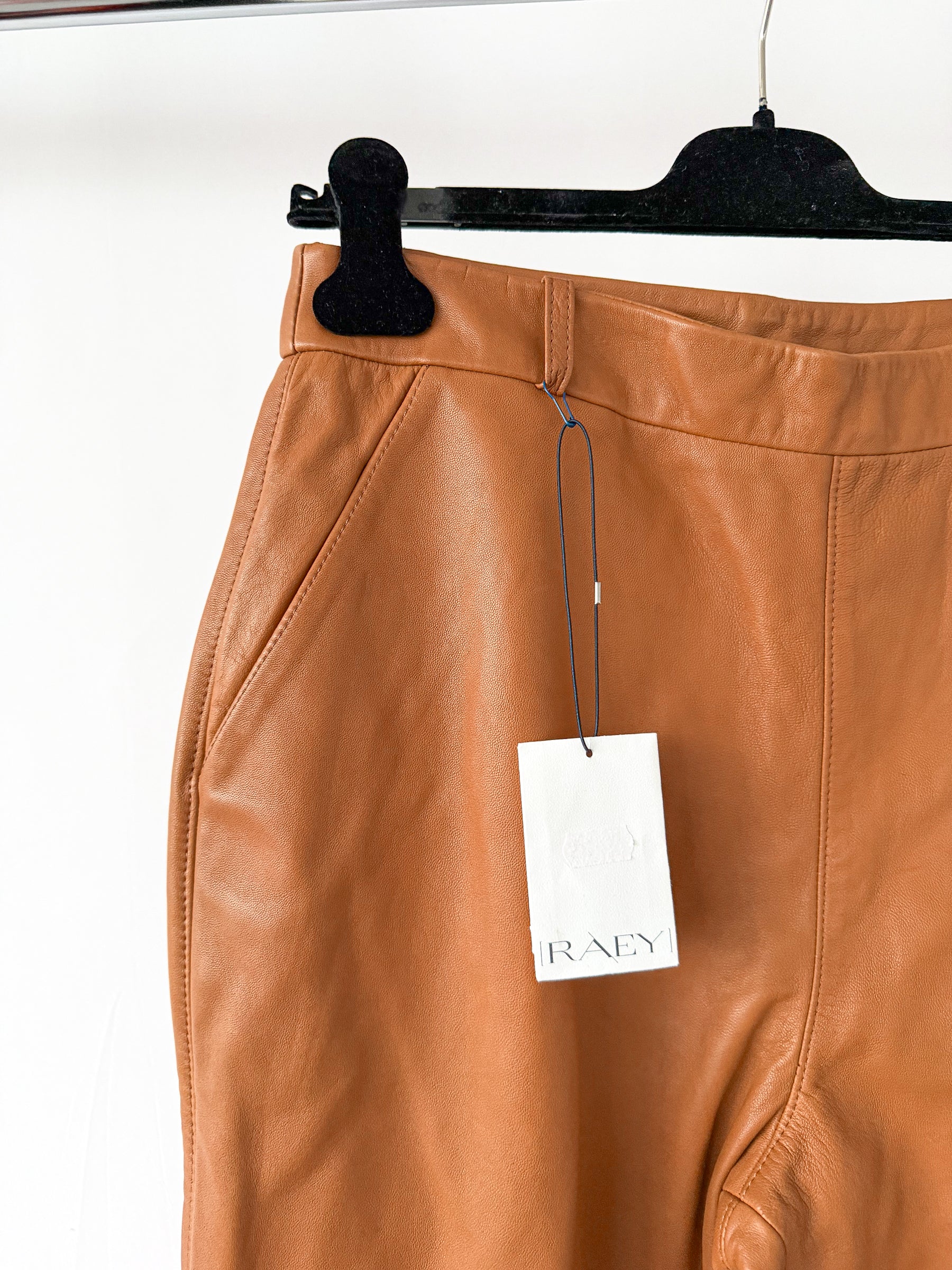Raey Lambskin Leather Tan Brown Tapered Hem Trousers