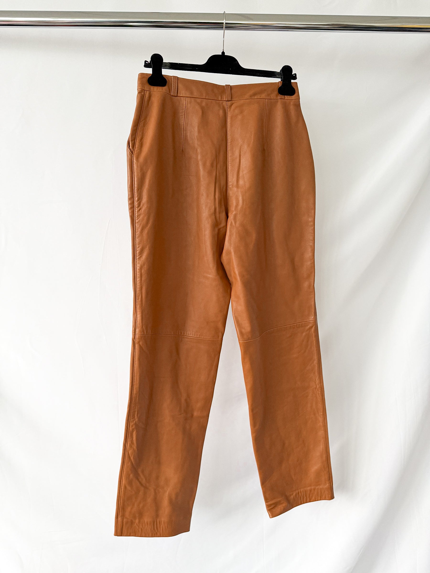 Raey Lambskin Leather Tan Brown Tapered Hem Trousers