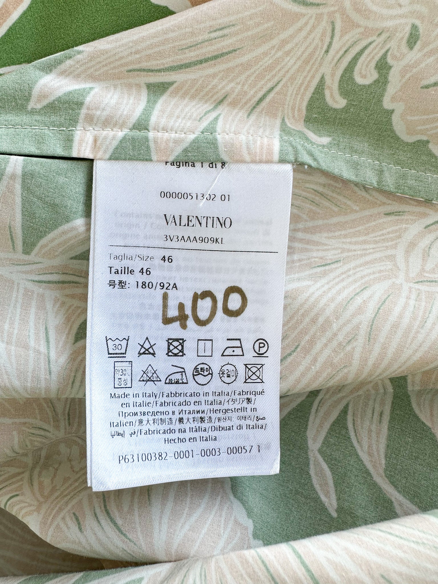 Valentino Green Pineapple Print Cotton Hawaiian Bowling Shirt