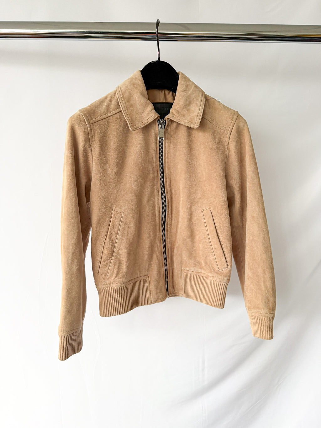 Azari Bomber Honey Brown Suede Jacket
