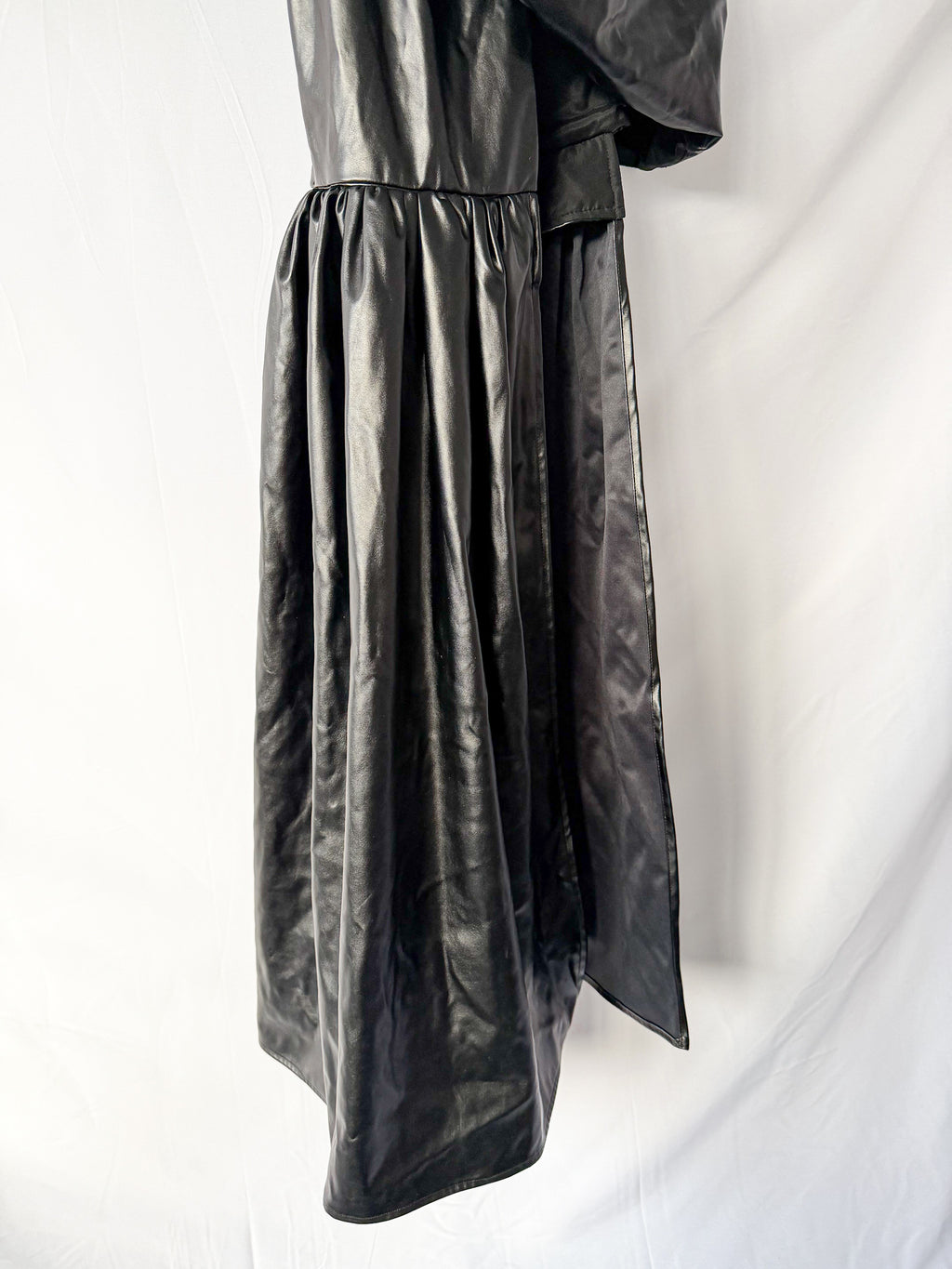 David Koma Black Pleather Strapless Train Detail Mini Dress