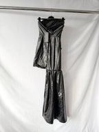 David Koma Black Pleather Strapless Train Detail Mini Dress