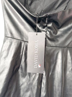 David Koma Black Pleather Strapless Train Detail Mini Dress